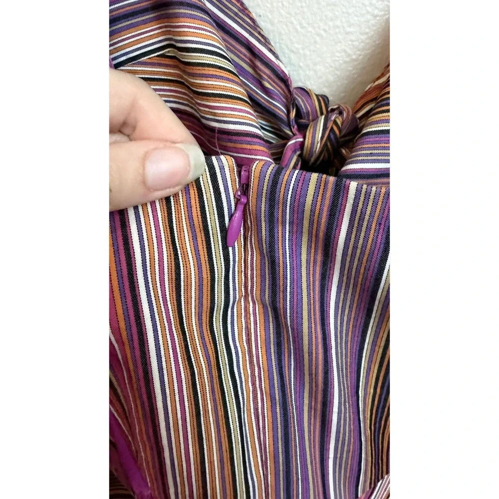 Trina Turk Halter Dress 6 Retro Psychedelic Striped Chevron Tie‎ Front Mini
